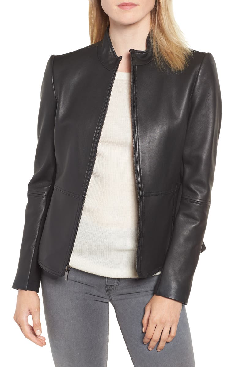 Via Spiga Stand Collar Leather Jacket | Nordstrom