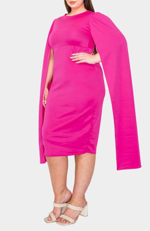 Shop L I V D Naomi Cape Sleeve Midi Dress In Neon Pink