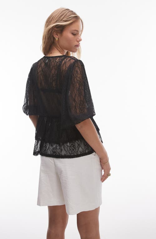 Shop Topshop Lace Sheer Tie Front Top In Black