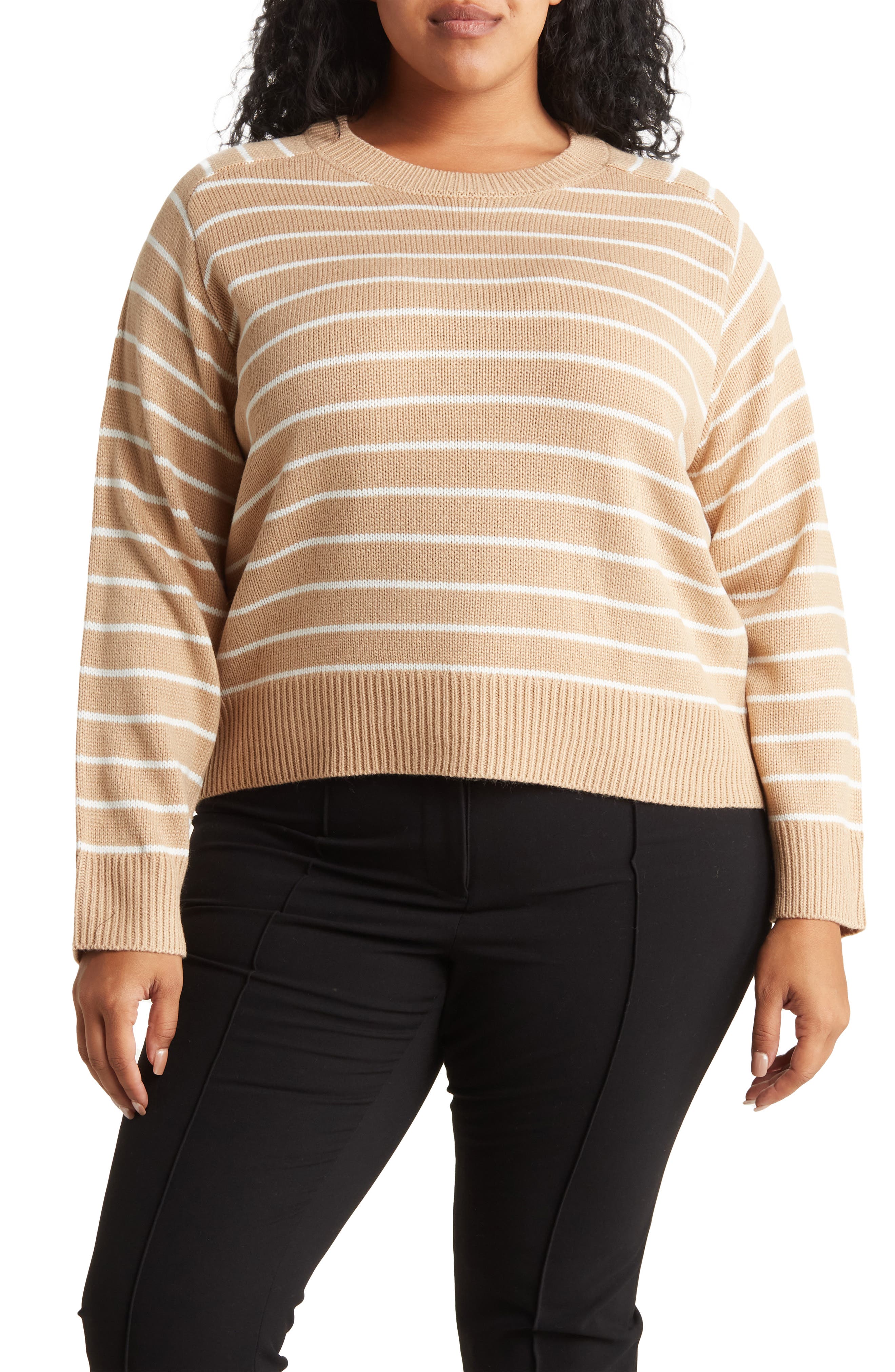 T Tahari Saddle Striped Crew Neck 