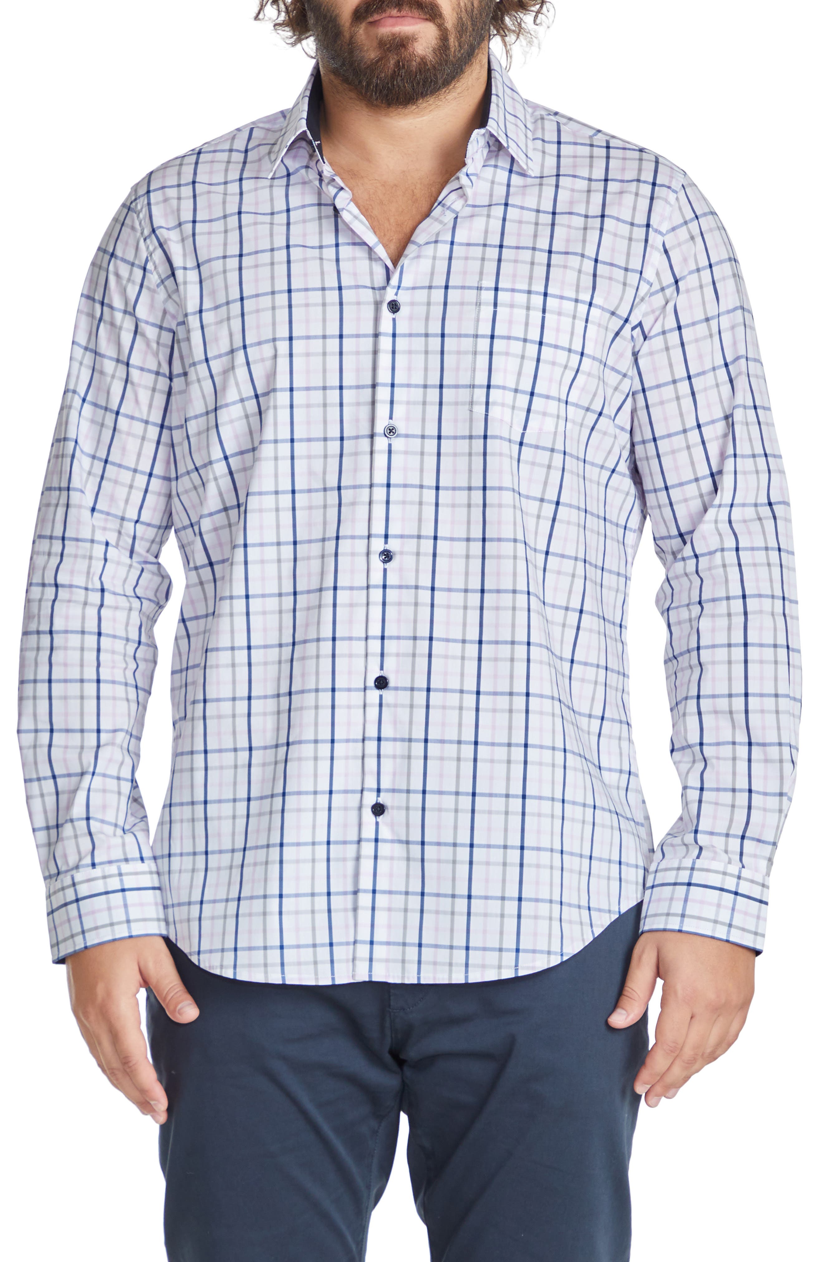 Johnny Bigg Cyrus Check Stretch Cotton Button-Up Shirt in White at Nordstrom