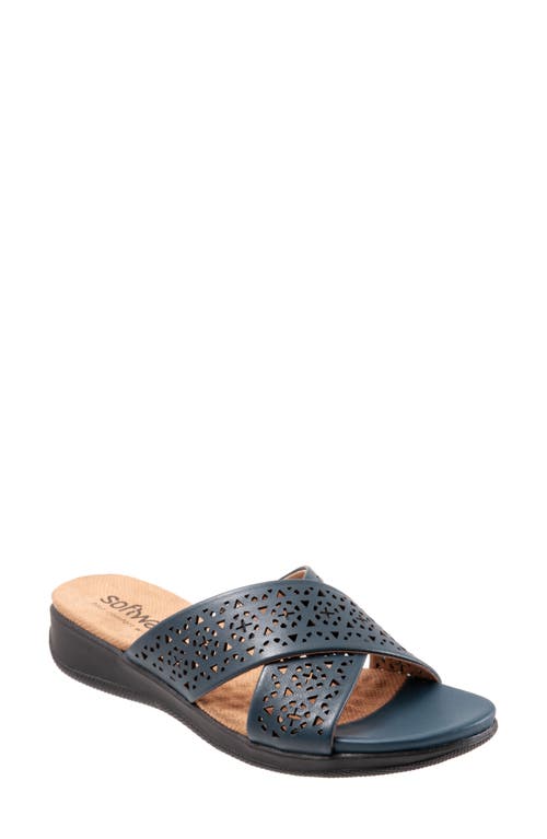 SoftWalk Tillman Leather Cross Strap Slide Sandal Navy Laser at Nordstrom,