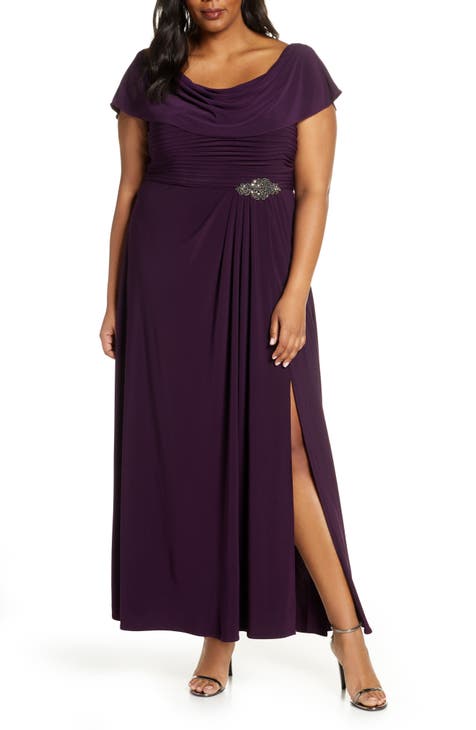 Cowl Neck Beaded Waist Gown (Plus Size)