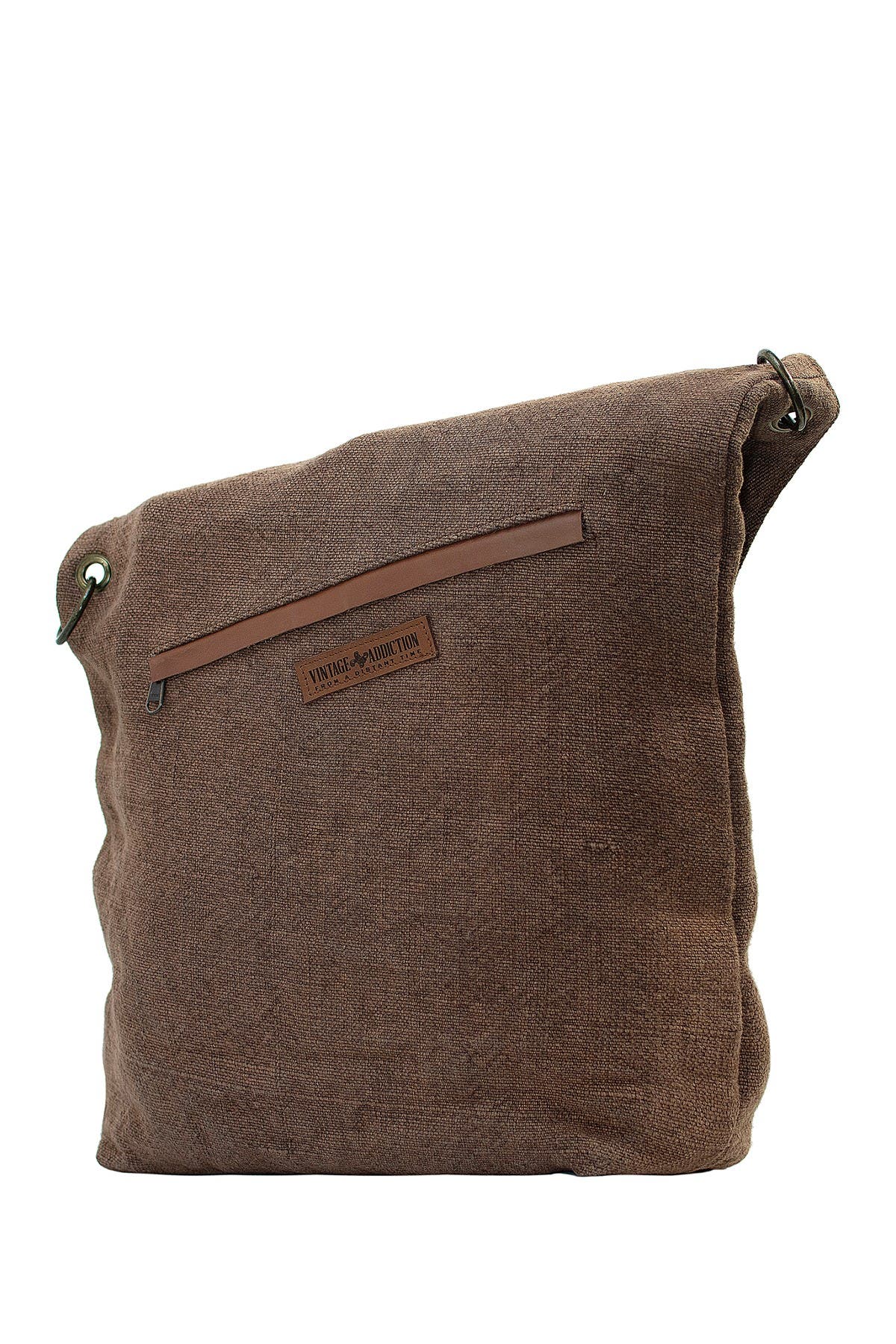 Vintage Addiction Foldover Jute & Leather Crossbody Bag In Chocolate