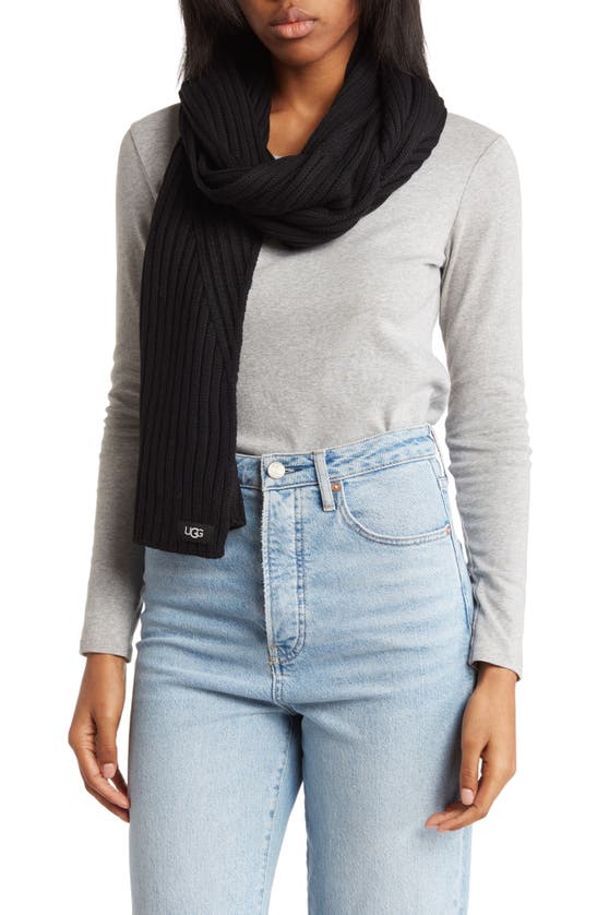 Ugg Rib Knit Scarf In Black