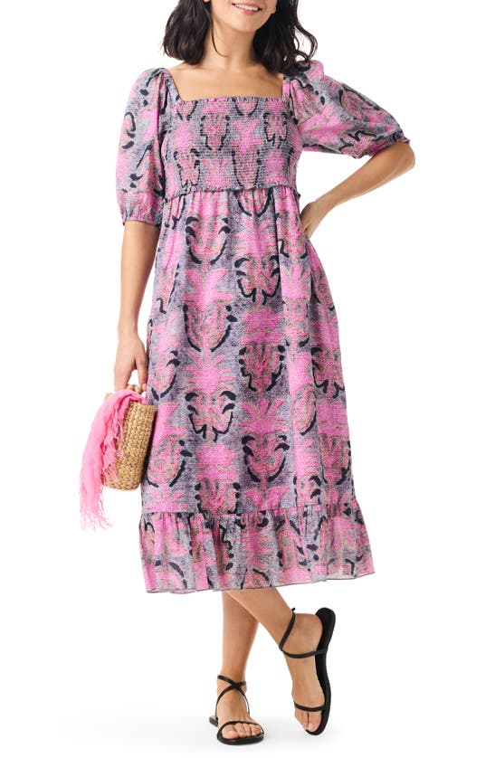 Shop Nic + Zoe Nic+zoe Petal Patch Smocked Midi Dress In Pink Multi