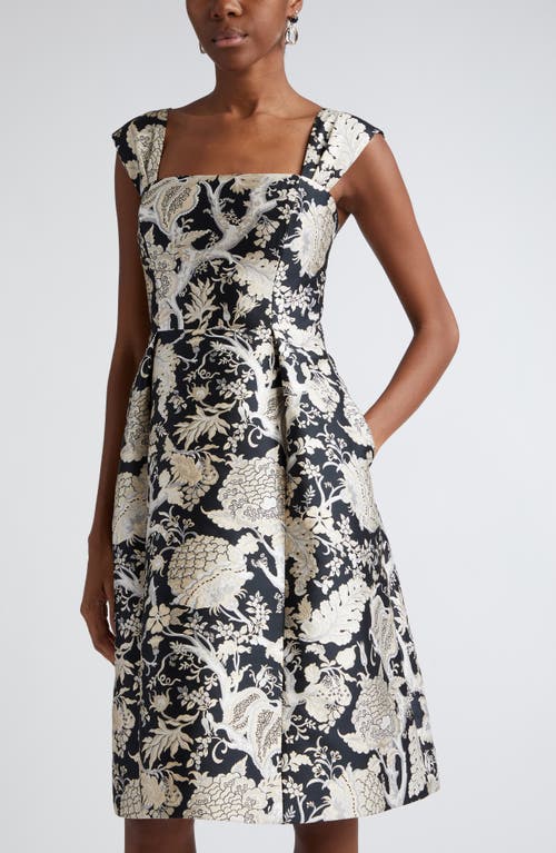 Shop Carolina Herrera Floral Jacquard Fit & Flare Midi Dress In Black/white