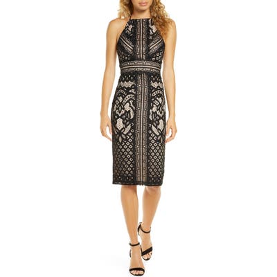 Lulus Primrose Lace Halter Neck Cocktail Dress, Black
