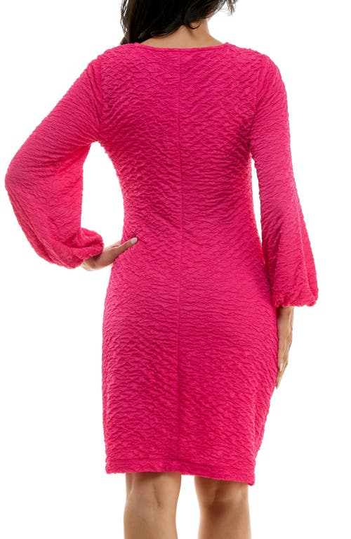 Nina Leonard Glitter Long Sleeve Body-con Dress In Fuchsia
