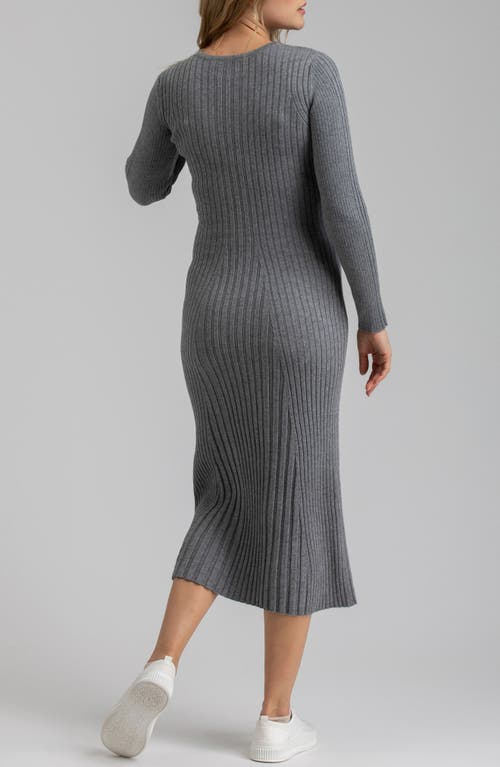 Shop Pietro Brunelli Long Sleeve Rib Maternity Midi Sweater Dress In Light/pastel Grey