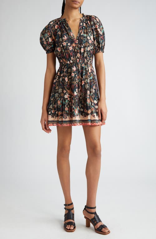 Ulla Johnson Sanna Floral Puff Sleeve Cotton Blend Minidress in Obsidian Botanica at Nordstrom, Size 4