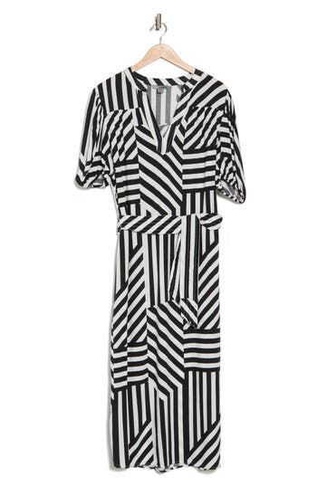 By Design Montana Balloon Sleeve Challis Maxi Dress In Geo Stripe