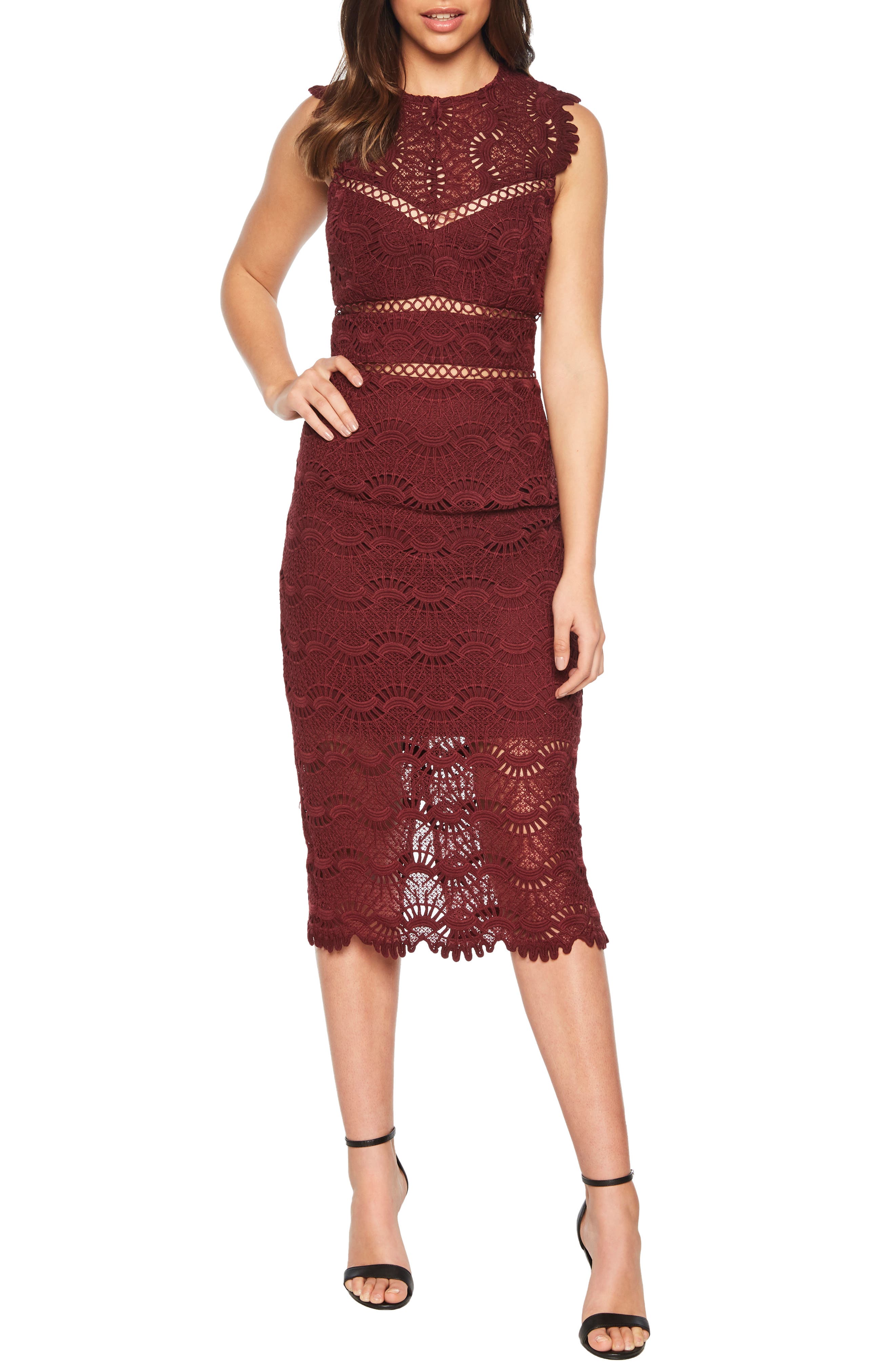 bardot mariano lace sheath dress