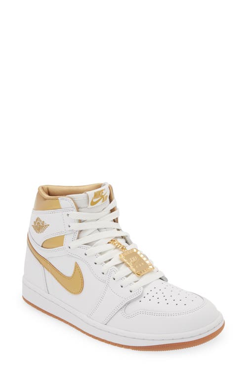 Jordan Air  1 Retro High Basketball Sneaker In White/gold Gum Light Brown