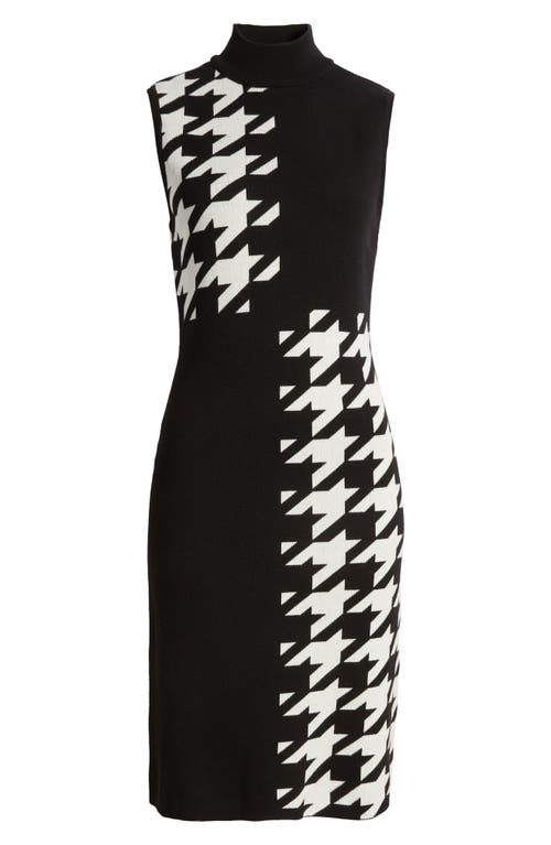 Shop Anne Klein Houndstooth Mock Neck Cotton Blend Sweater Dress In Anne Black/anne White