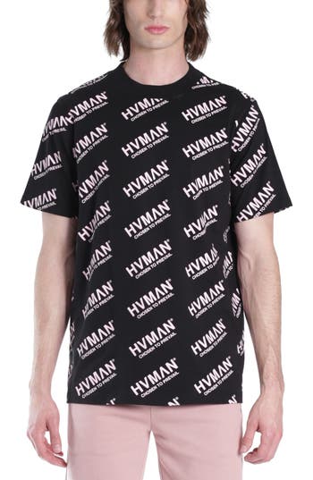 Shop Hvman Cotton Logo Print T-shirt In Black/dusty Pink