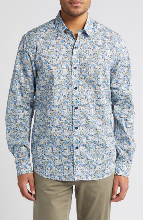 Libby Lasenby Floral Cotton Button-Up Shirt in Light Blue