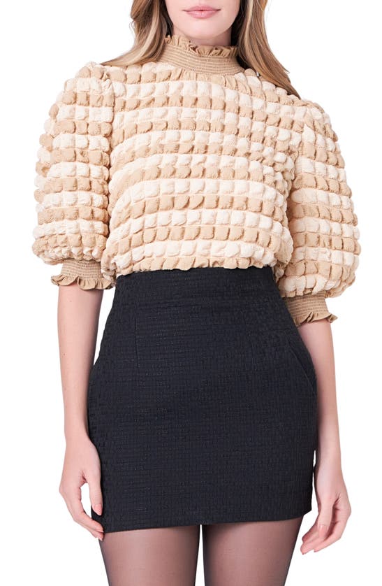 Shop English Factory Textured Mock Neck Top In Beige Combo