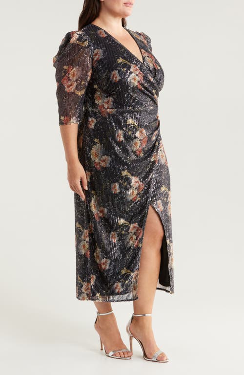 Shop Chelsea28 Sequin Print Wrap Midi Dress In Black Floral