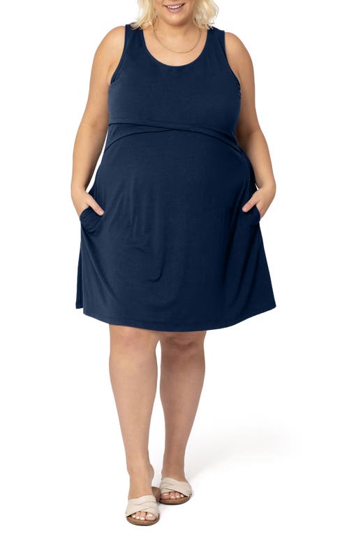 Penelope Crossover Maternity/Nursing Dress in Navy Blue