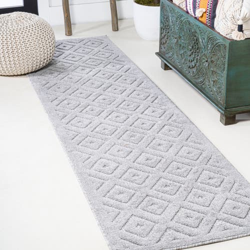 Jonathan Y Portmany Neutral Diamond Trellis Indoor/outdoor Area Rug In Light Gray