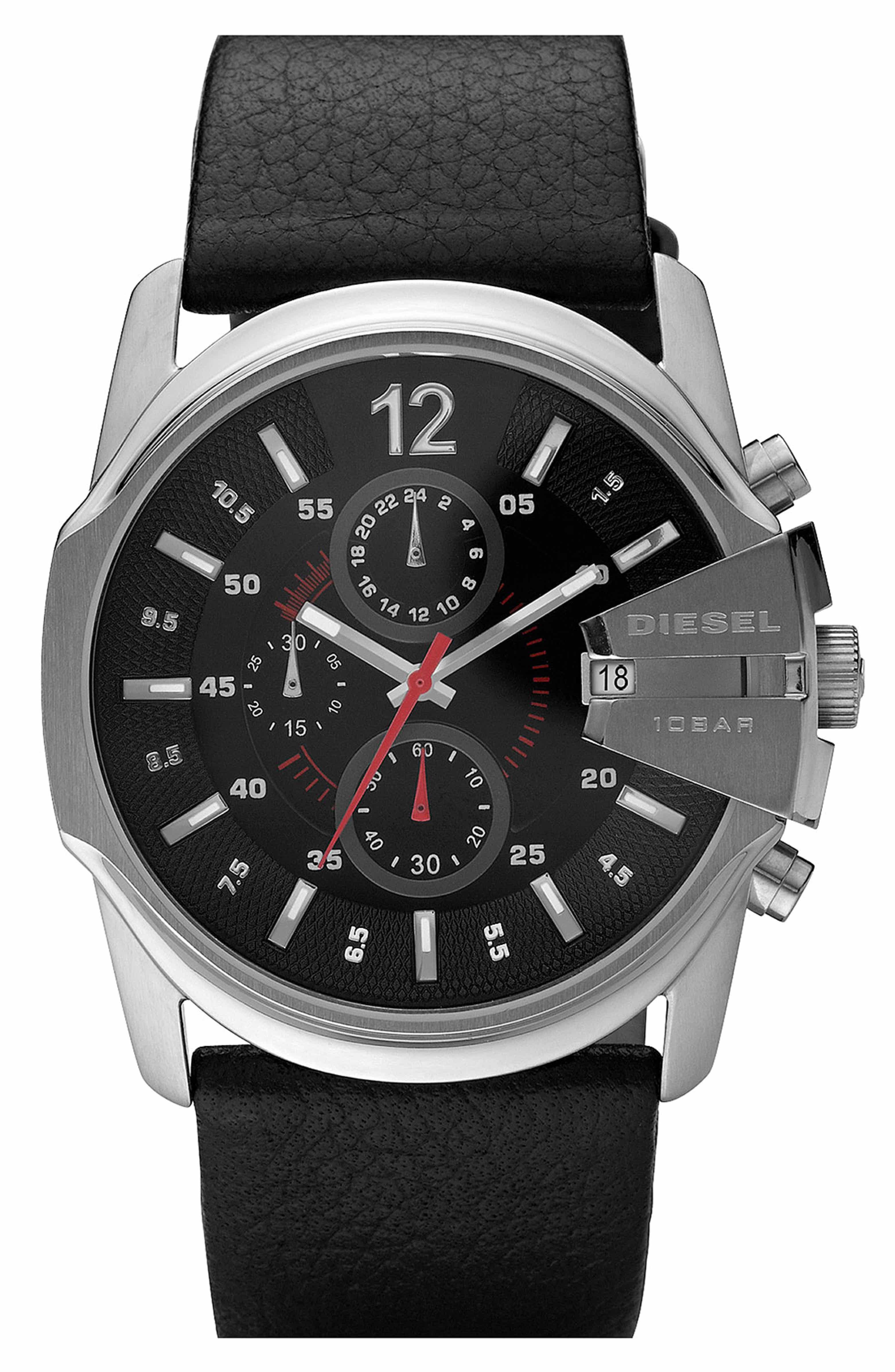 DIESEL® 'Master Chief' Leather Strap Watch, 45mm | Nordstrom