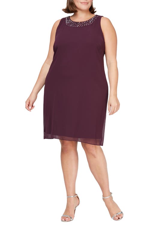 Slny Embellished Cascade Overlay Dress In Aubergine