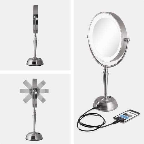 Zadro Makeup Mirror With Light And 10x/1x Magnifications And Usb Charging Port In Satin Nickel