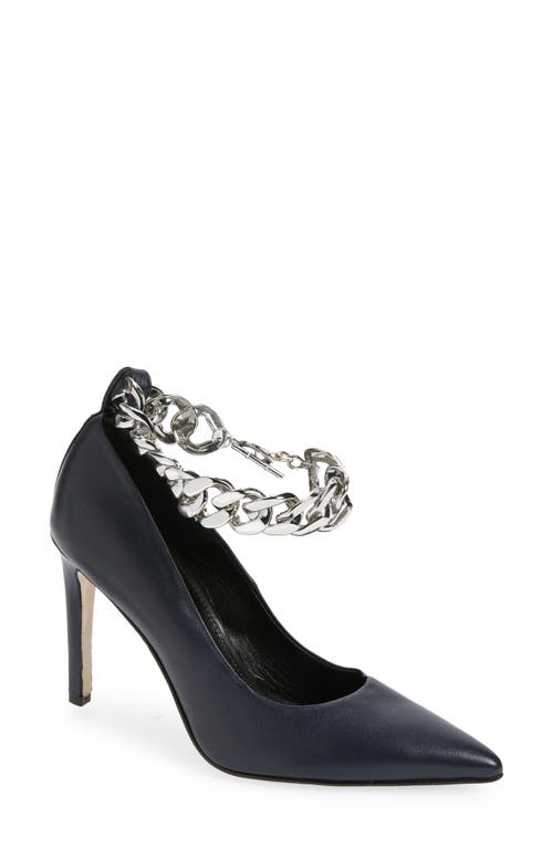 BEAUTIISOLES Justine Chain Ankle Strap Pump in Navy Leather