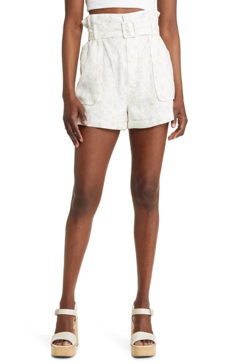 Maya High Waisted Paperbag Shorts - White