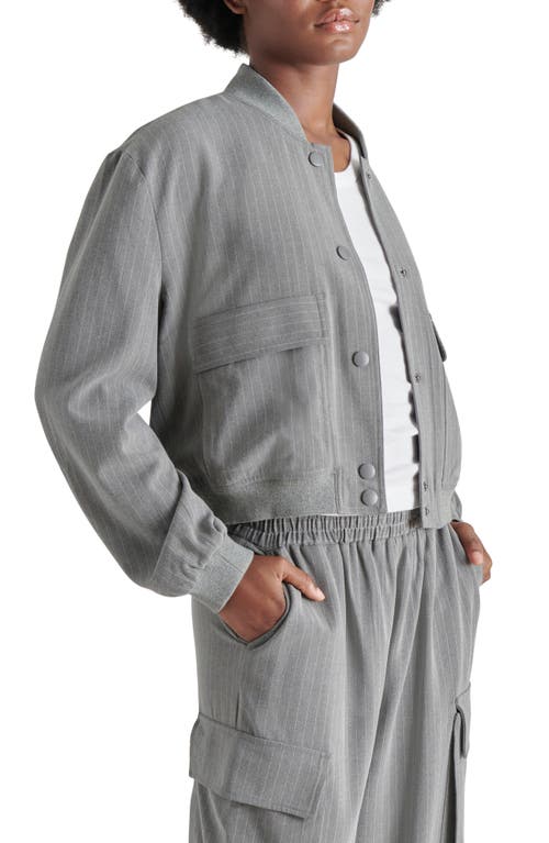 Shop Steve Madden Ardine Pinstripe Bomber Jacket In Grey