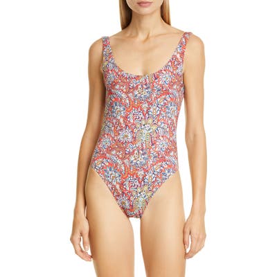 Etro Floral Paisley Print One-Piece Swimsuit, 8 IT - Red