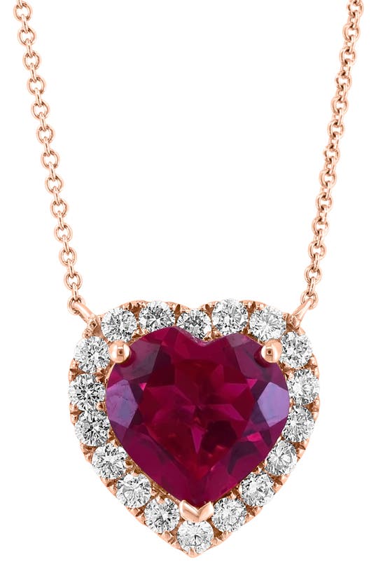 Effy 14k Rose Gold Lab Created Ruby & Lab Created Diamond Heart Pendant Necklace In Red