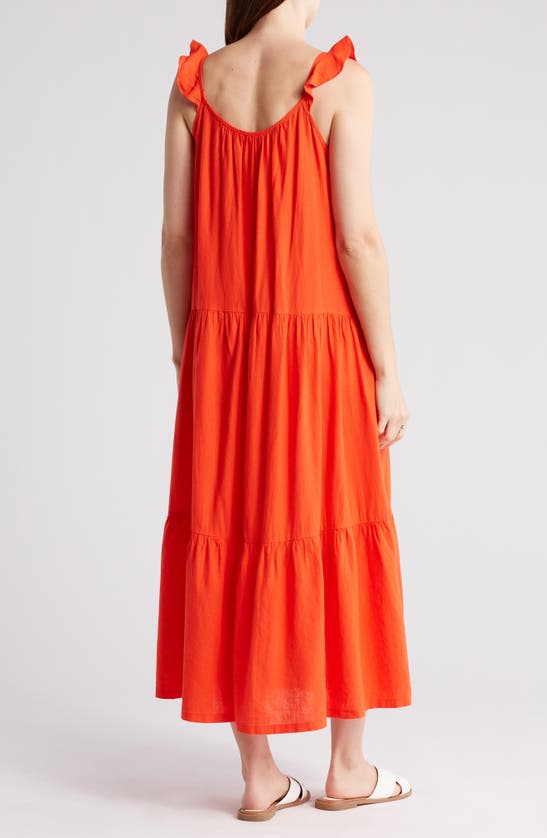 Shop Caslon Flutter Sleeve Tiered Linen Blend Midi Dress In Red Grenadine