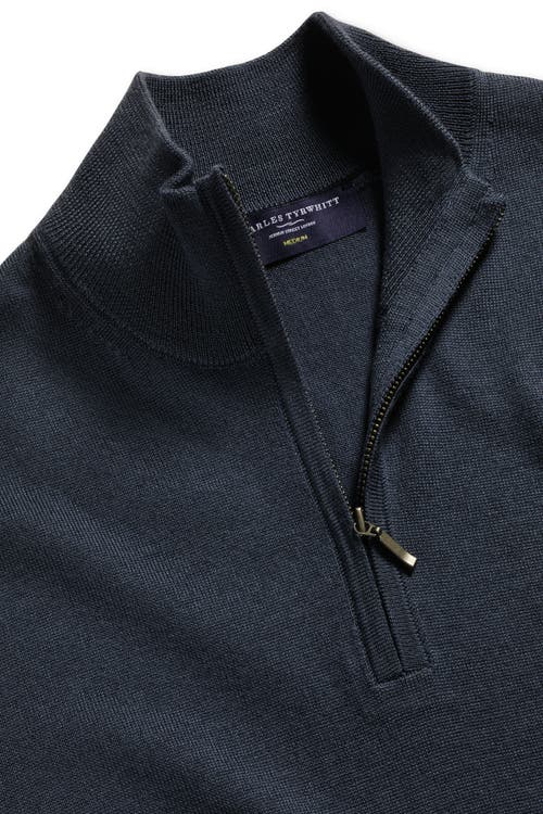 Shop Charles Tyrwhitt Pure Merino Zip Neck Sweater In Petrol Blue