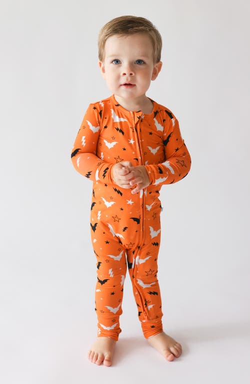 Shop Posh Peanut Hendrix Bat Print Fitted Convertible Footie Pajamas In Medium Orange