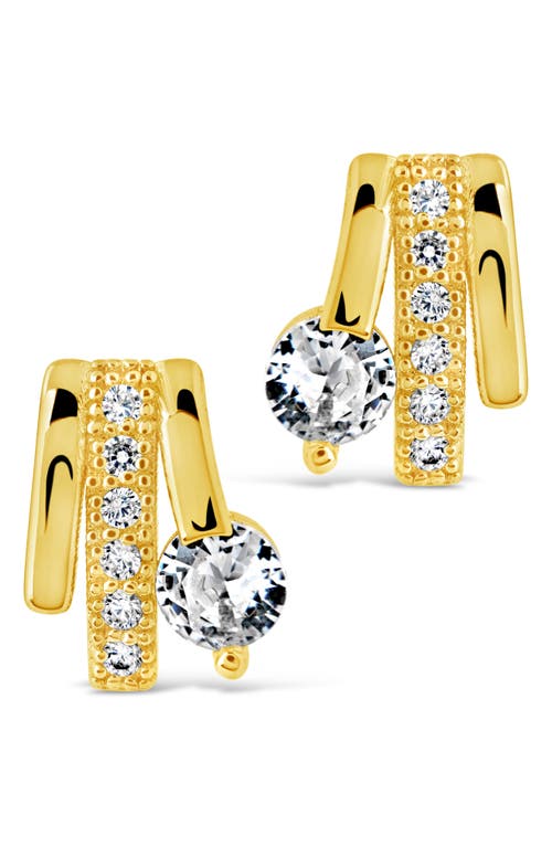 Sterling Forever Rosie Cubic Zirconia Triple Prong Stud Earrings In Gold
