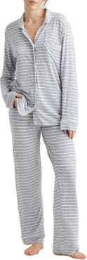 Papinelle  Modal Kate Full Length PJ Set, Grey Stripe – Papinelle