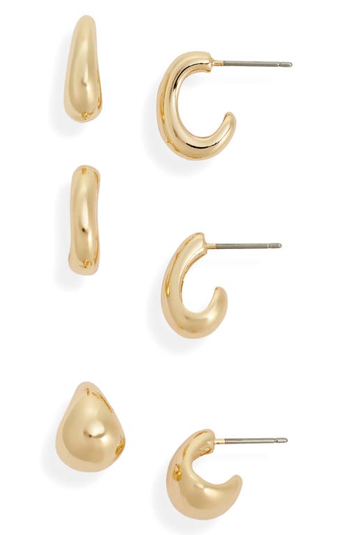 Nordstrom Set of 3 Puffed Huggie Hoop Earrings in Gold at Nordstrom