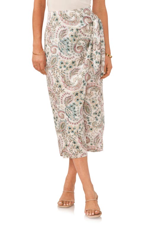 Paisley Wrap Front Midi Skirt in New Ivory