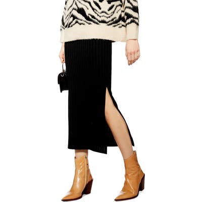 Topshop Ribbed Midi Skirt, US (fits like 0) - Black