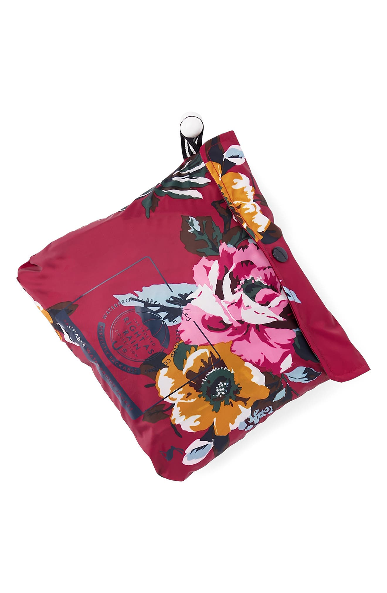Joules Ladies Go Lightly Packaway Waterproof Jacket in Berry Floral