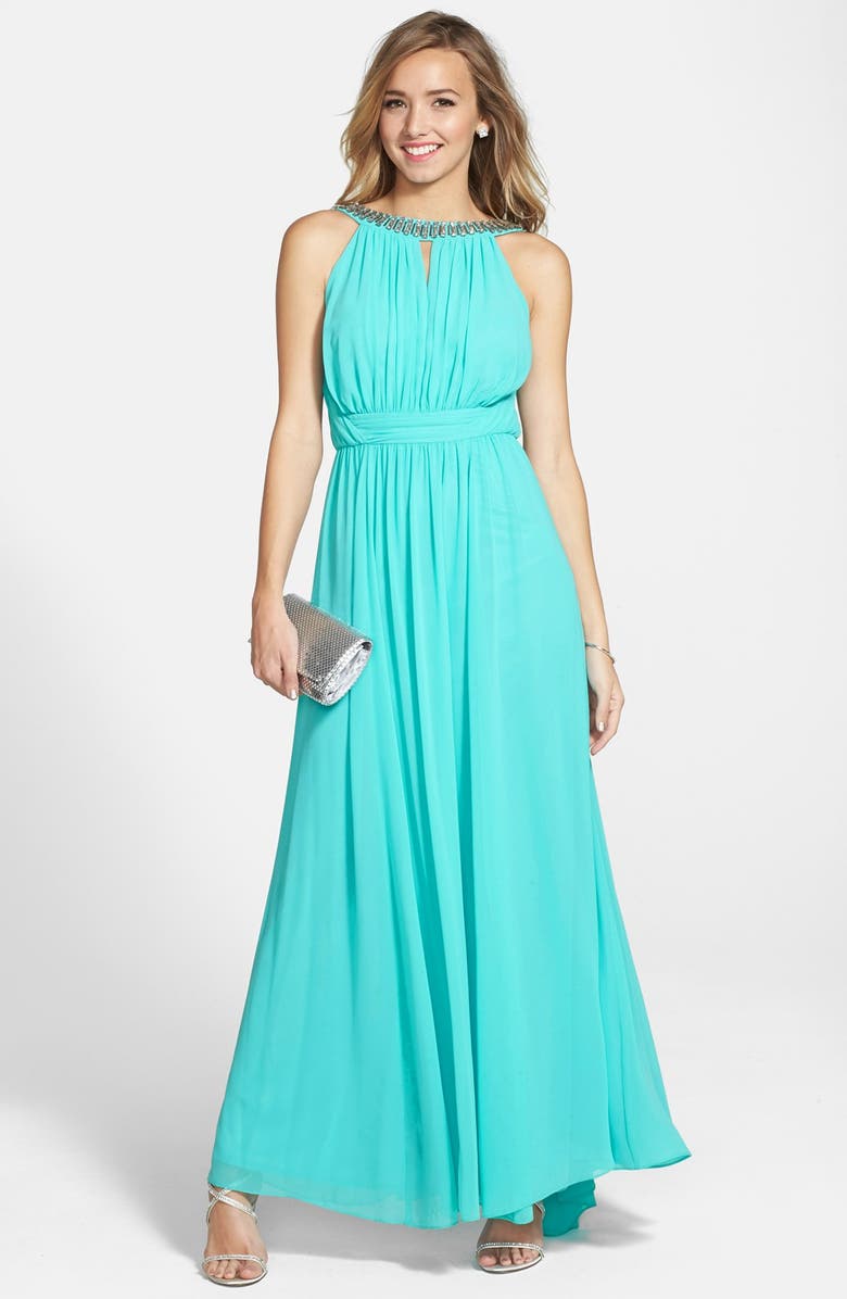 Laundry by Shelli Segal Embellished Open Back Chiffon Gown | Nordstrom