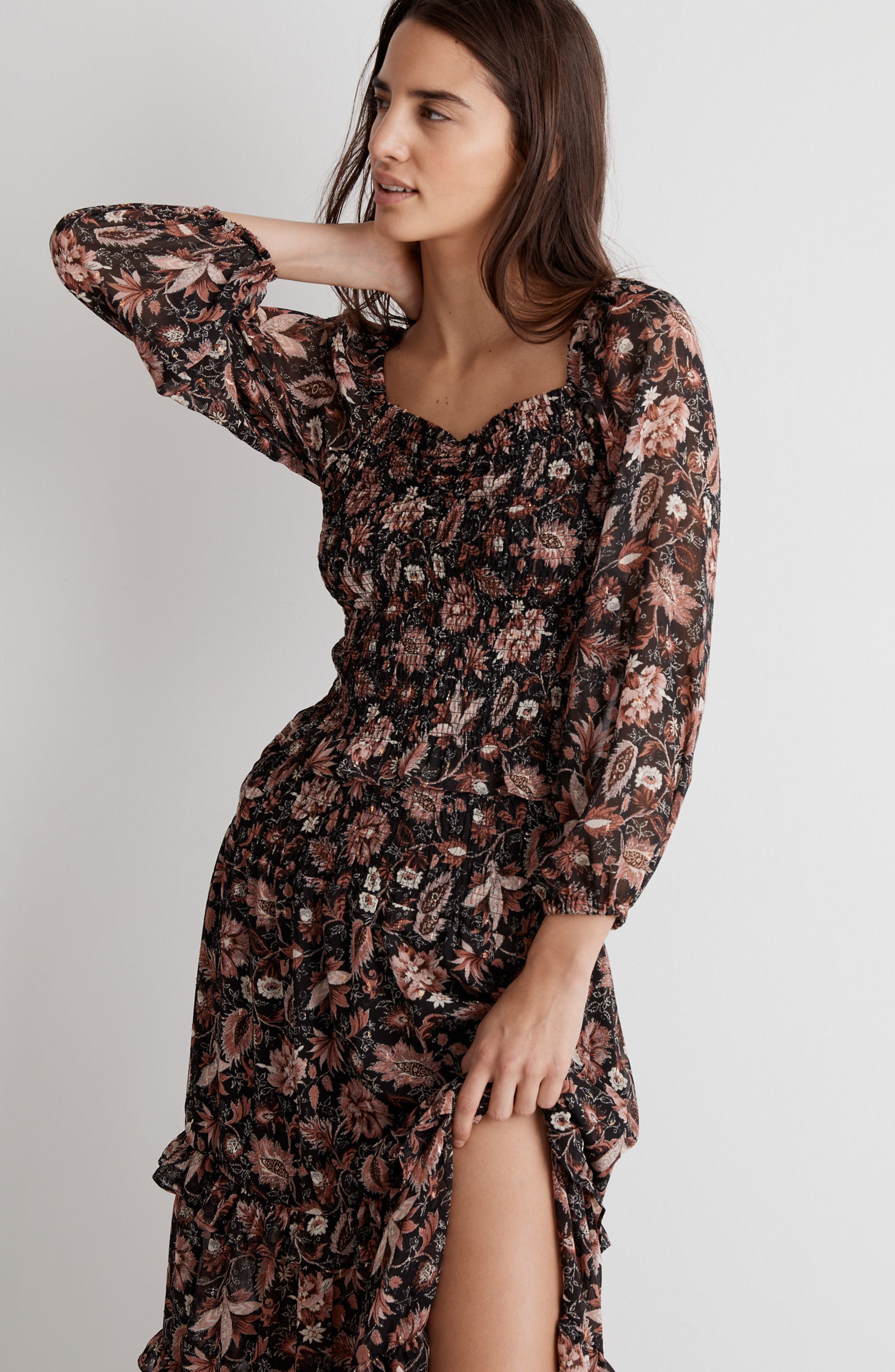 oxford dress shoes black Long floral print dress – Grace & Mila main image 0