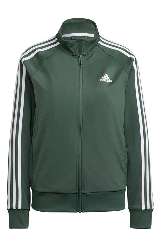 Adidas Originals Warm-pp Tricot Slim 3-stripes Track Jacket In Green Oxide/ White