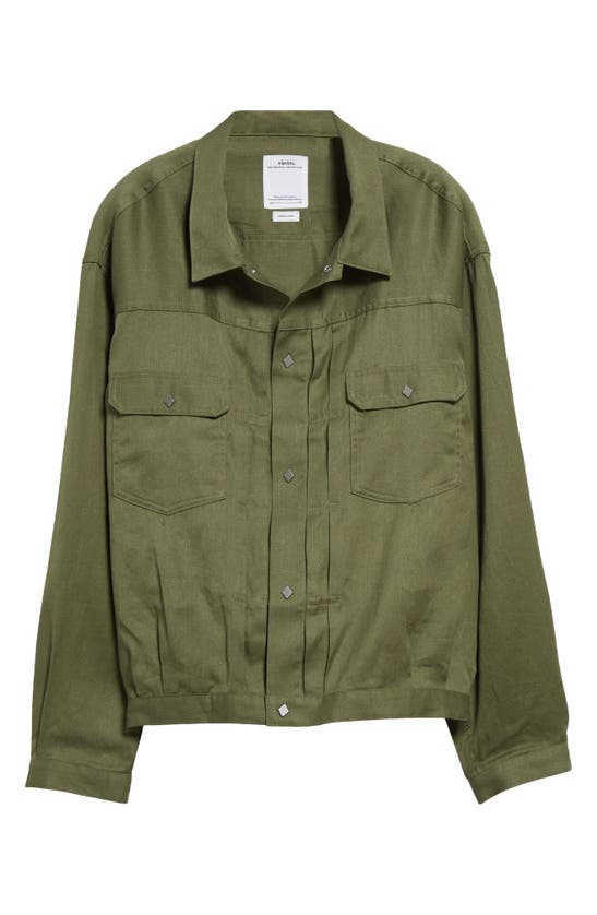 Shop Visvim 101xx Linen & Wool Trucker Jacket In Olive