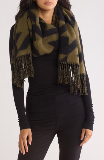 Allsaints Toni Houndstooth Scarf In Neo Green/black Marl