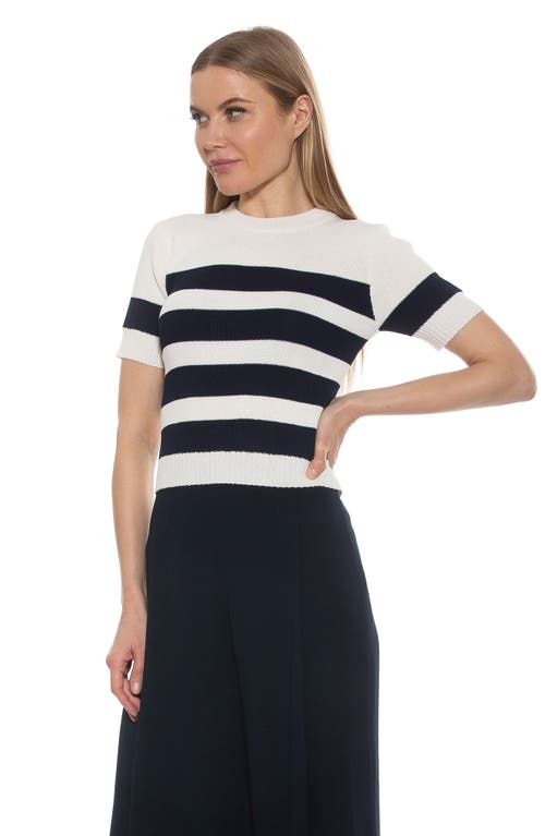 Shop Alexia Admor Pat Stripe Short Sleeve Sweater Top In Ivory/navy