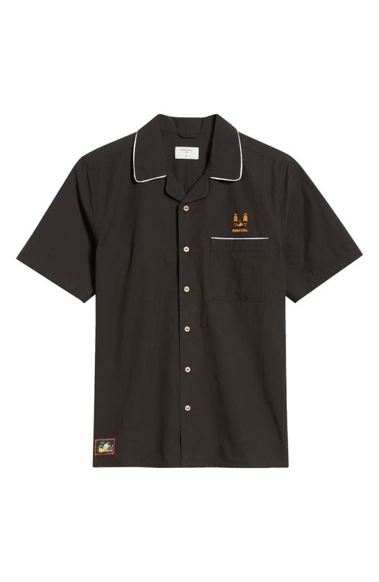 Shop Percival Percico Citrus Embroidered Short Sleeve Cotton Graphic Bowling Shirt In Black