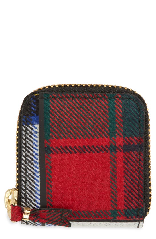 Comme Des Garçons Tartan Patchwork Zip Wallet In Red